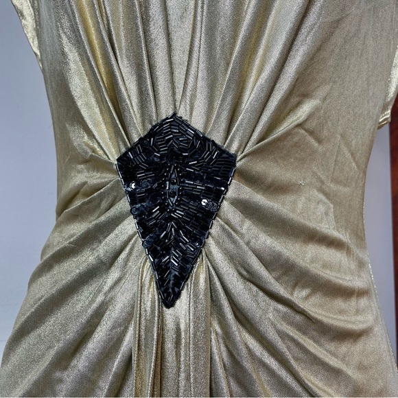 Trina Turk Liquid Gold Carrington Metallic Sequin Beaded V-Neck Dress 6 NWT - Picture 6 of 13